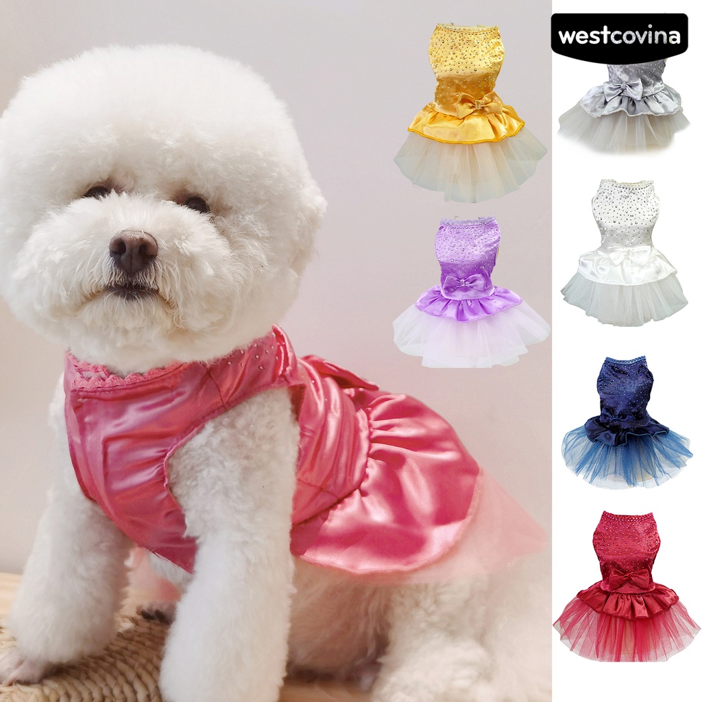 [COD]♞Đầm Lưới Thắt Nơ Đính Đá Sáng Lấp Lánh Mềm Mại Thoải Mái Bắt Mắt Cho Thú Cưng