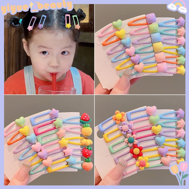 Set 5 / 6 Kẹp Tóc Hình Ngôi Sao / Trái Cây Nhiều Màu Sắc Dễ Thương Cho Bé Gái