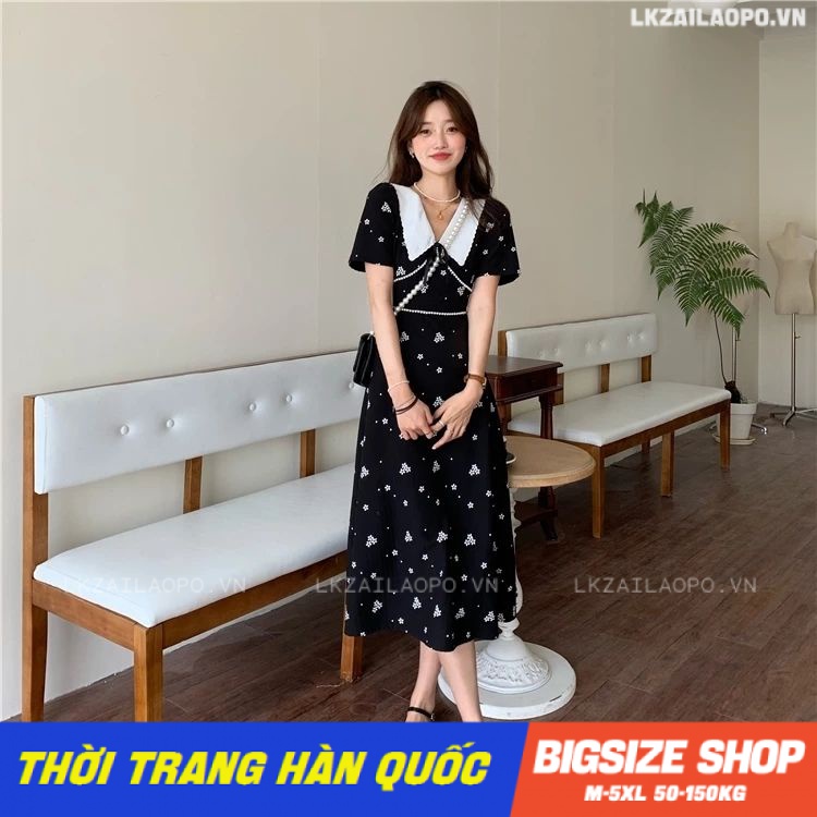 Đầm hoa nhí Bigsize Váy nữ dáng suông tay ngắn cổ bèo mùa hè Phong cách Hàn Quốc Thời Trang tiểu thư cá tính xinh đẹp cho người mập béo