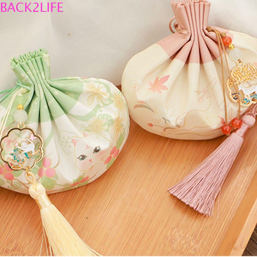BACK2LIFE Túi Dây Rút Đa Chức Năng Màu Trơn Họa Tiết Hoa Phong Cách Trung Quốc Cổ Điển