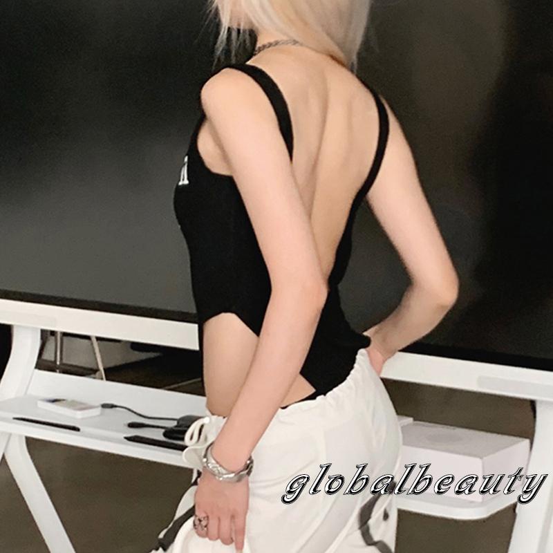 Bộ Áo Liền Quần Màu Đen Không Tay In Chữ Thời Trang Mùa Hè Cho Nữ