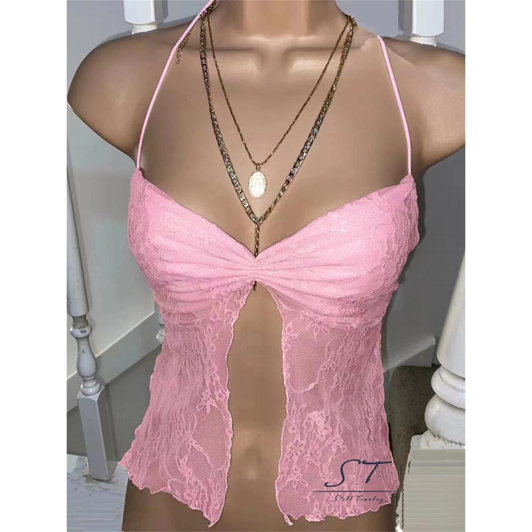 Áo Croptop Trễ Vai Màu Trơn Phối Ren Xuyên Thấu Thời Trang Xuân Hè Cho Nữ CY03