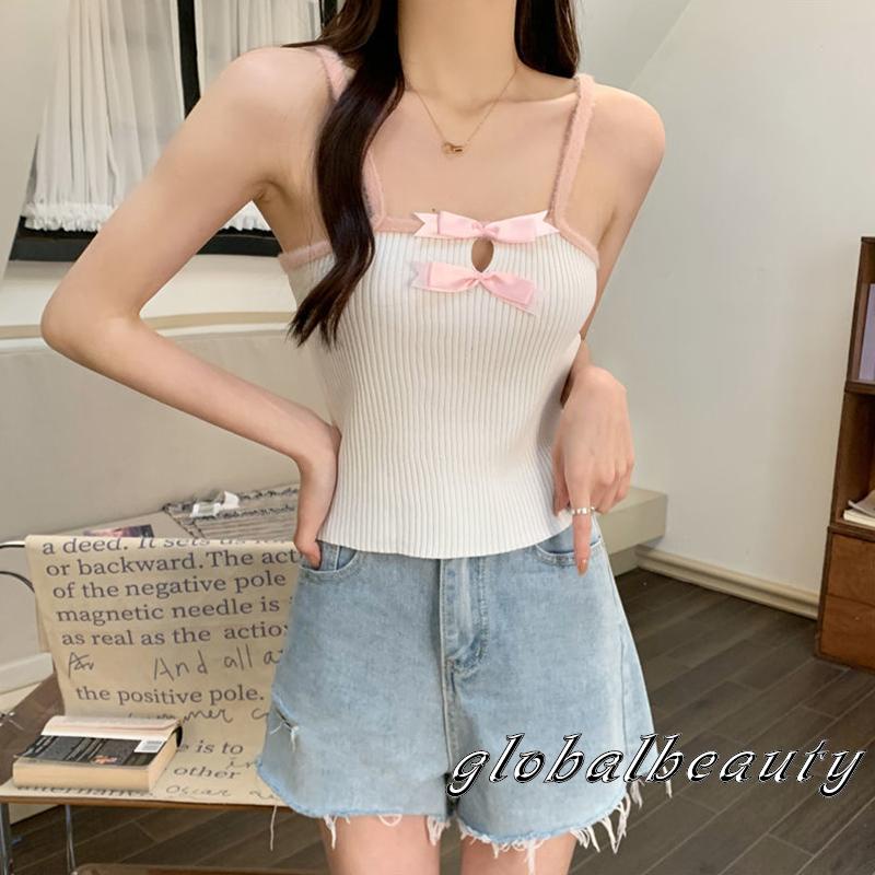 Áo Hai Dây Ôm Sát Đính Nơ Rỗng Thời Trang Mùa Hè Cho Nữ