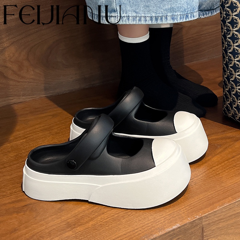 FEIJIANU dép cross nữ giày bánh mì đi biển đáng yêu thoải mái 062521