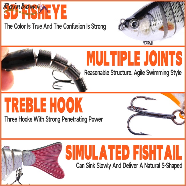 Set 5 Mồi Giả Nhử Cá 7 Khớp Nối Bằng Nhựa Gắn Kèm Móc Câu Tiện Dụng