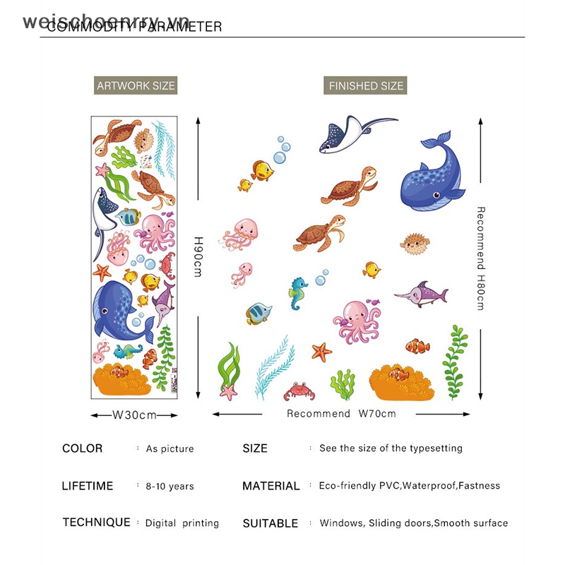 Sticker Dán Tường Chống Thấm Nước Hình Cá Biển Dễ Thương Bắt Mắt
