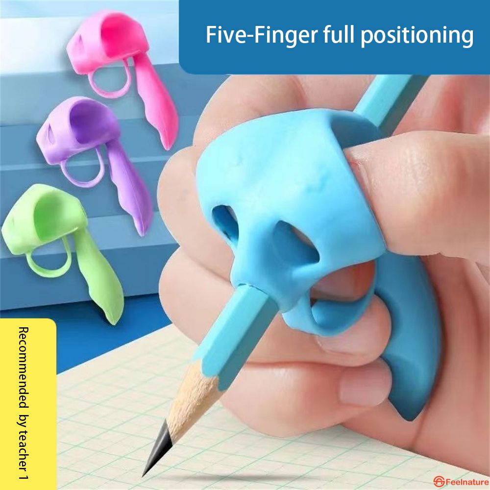 Thiết bị chỉnh sửa tư thế viết cho trẻ em Hộp đựng bút năm ngón Mẫu giáo mới bắt đầu Ngón tay silicone Artifact Bộ bút chì di động VN