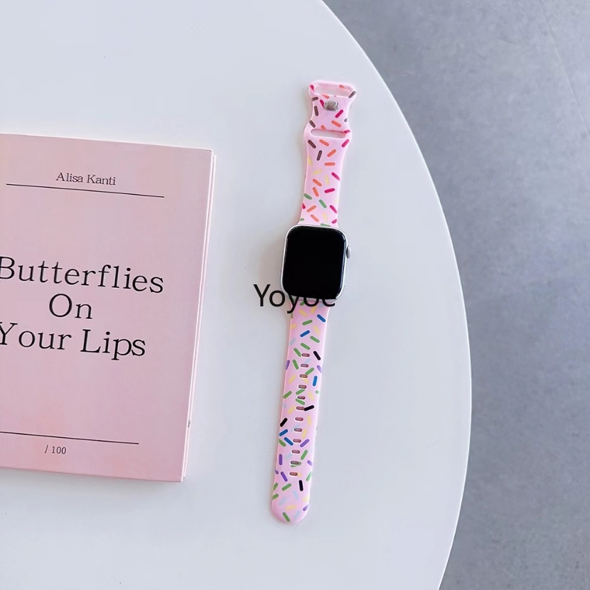 Dây Đeo Silicon Màu Cầu Vồng Thoáng Khí 41mm 45mm 40mm 44mm 38mm 42mm Cho iWatch Serie 8 7 SE 6 5 3 Ultra 49mm