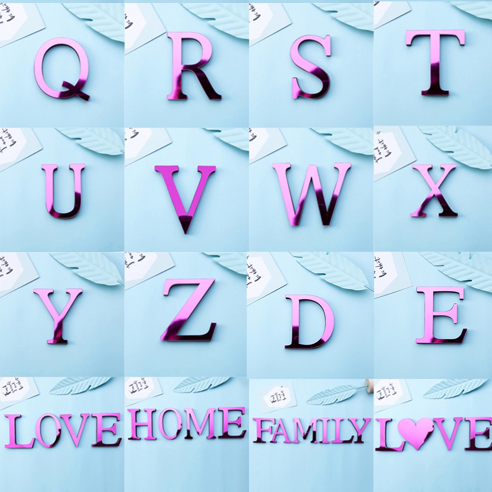 Miếng Dán Tường Trang Trí Hình Chữ Cái Từ A-Z Bằng Acrylic Tráng Gương DIY