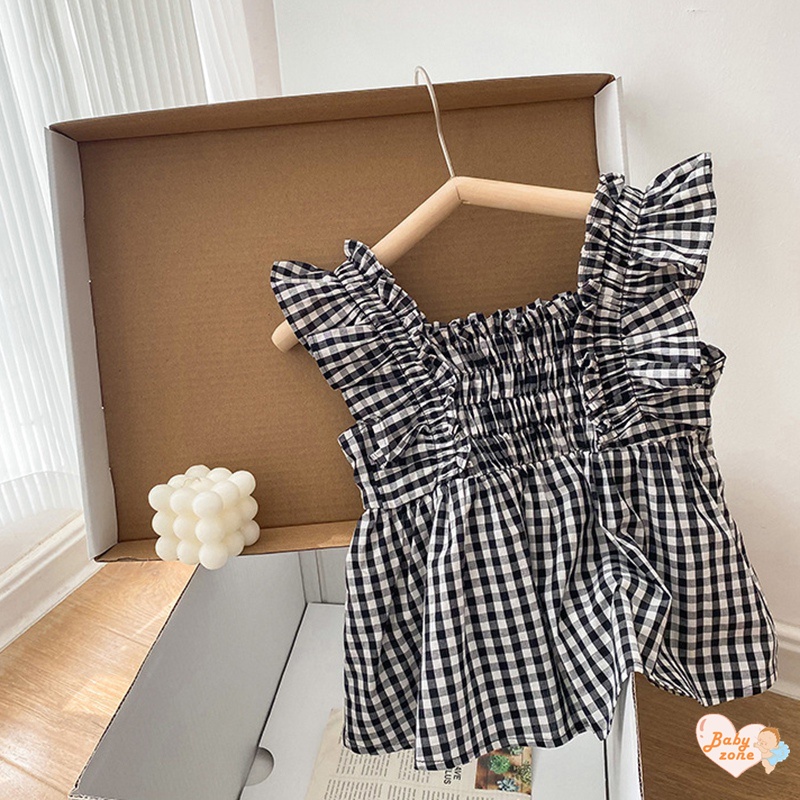 Áo Sơ Mi Cổ Vuông Tay Bay Họa Tiết Kẻ Sọc Phong Cách Hàn Quốc Ngọt Ngào Thời Trang Mùa Hè Cho Nữ