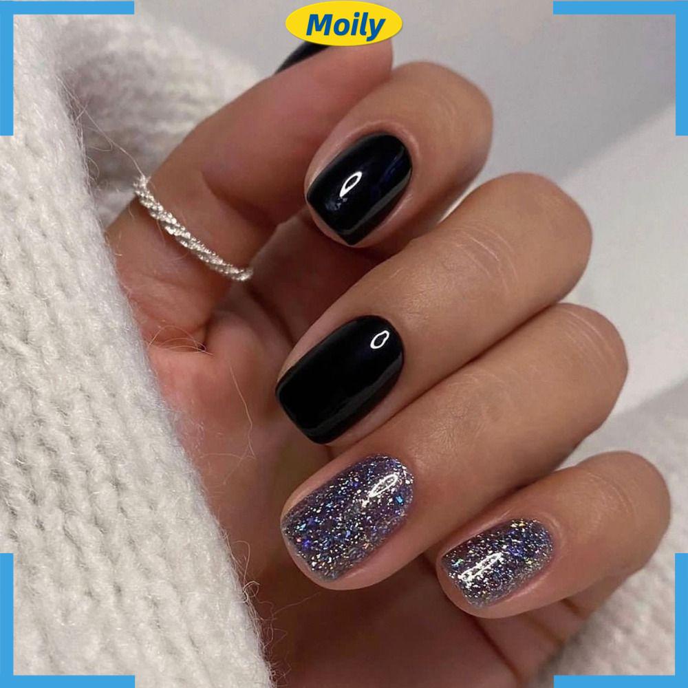 MOILYVN Móng Tay Giả Ngắn Chống Nước Che Phủ Toàn Diện Đầu Vuông Cho Nữ