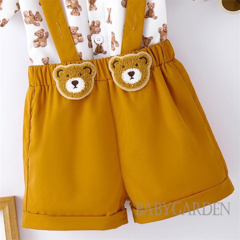 Set Đồ Mùa Hè 3 Món Gồm Áo Sơ Mi Tay Cộc Cài Nút + Quần Yếm + Nón Quý Ông Cho Bé Trai / 3-7 Tuổi