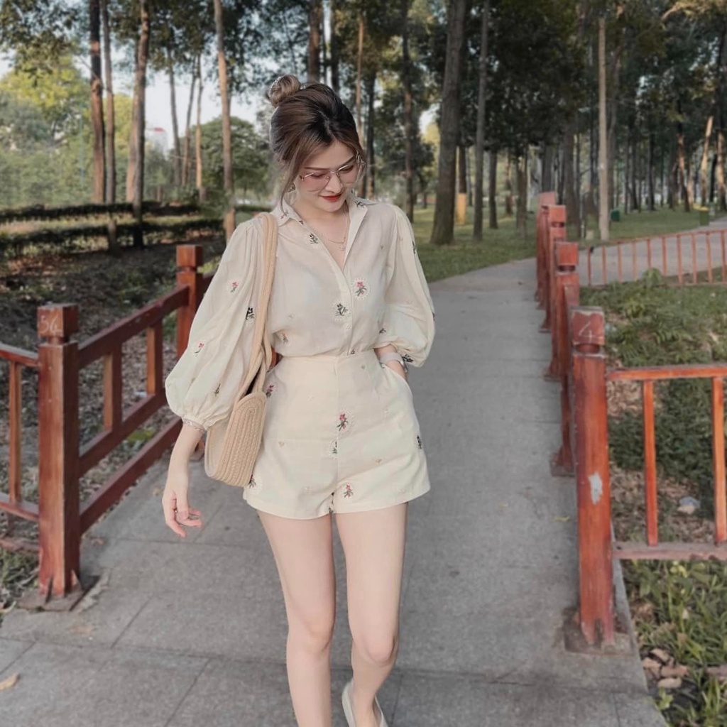 Set Áo Sơ Mi + Quần Họa Tiết Thêu - T0730 Copines
