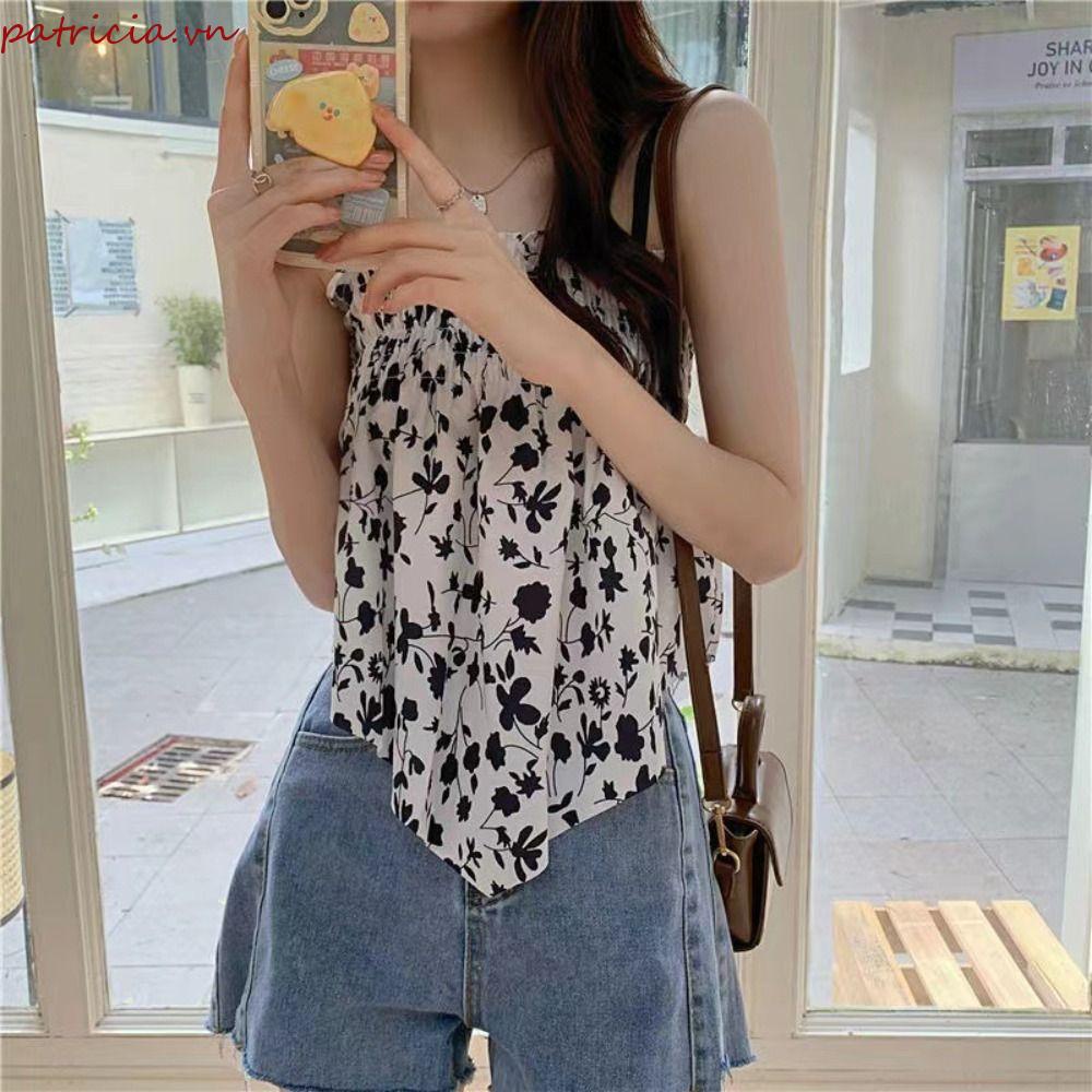PATRICIA Áo Hai Dây Không Đường May Hở Lưng Họa Tiết Chấm Bi Y2K Phong Cách Retro Đường Phố Cho Nữ