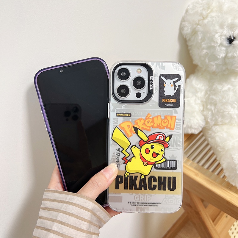 Ốp Điện Thoại Hai Mặt Màu Bạc In Hình Pikachu Thời Trang Cho iPhone 11 14 12 13 Pro Max