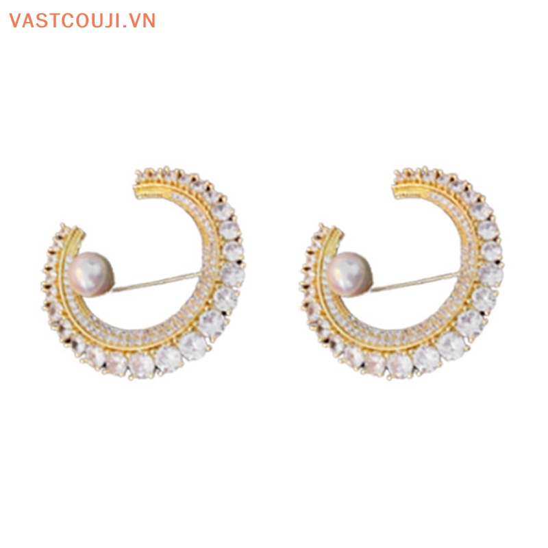 Ghim Cài Áo Hình Mặt Trăng VASTJI Đính Ngọc Trai Nhân Tạo Thời Trang Cho Nam Nữ