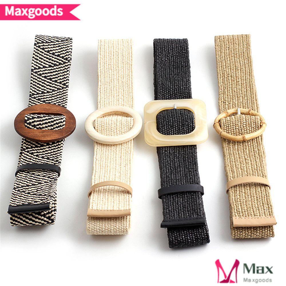 MAXG Thắt Lưng Đan Cói Bản Rộng Phối Khóa Gỗ Cá Tính