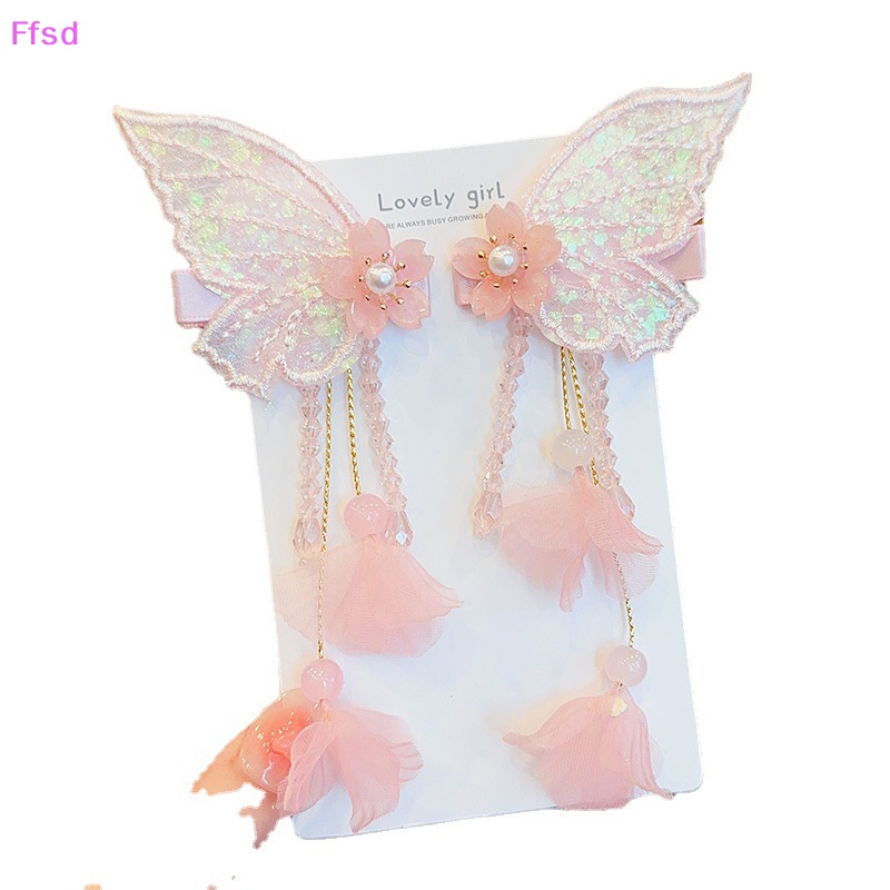 1 Cặp Kẹp Tóc Tua Rua Thêu Hoa Bướm Handmade Cho Nữ