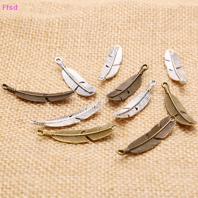 {Ffsd} Set 10 Mặt Dây Chuyền Kim Loại Hình Lông Vũ Lá Nhỏ Cổ Điển Làm Trang Sức Thủ Công * Bán Chạy