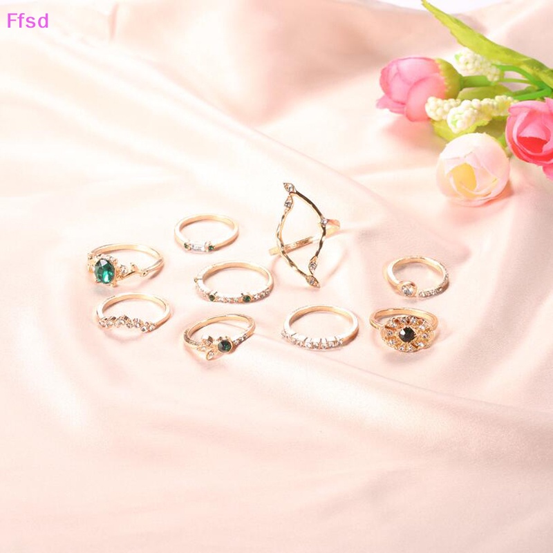 {Ffsd} Set 9 Nhẫn Đeo Khớp Ngón Tay Pha Lê Phong Cách Bohemia Làm Quà Tặng Trang Sức Cho Nữ