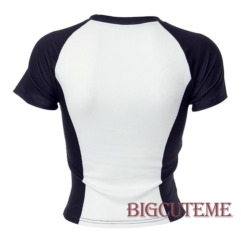 Áo Thun Tay Ngắn Cổ Tròn In Chữ Màu Sắc Tương Phản Thời Trang Mùa Hè Cho Nữ