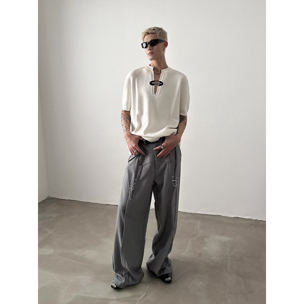 Áo Thun Tay Ngắn Cổ Chữ V Bằng Da Cao Cấp Phối Nút Độc Đáo Thời Trang Mùa Hè