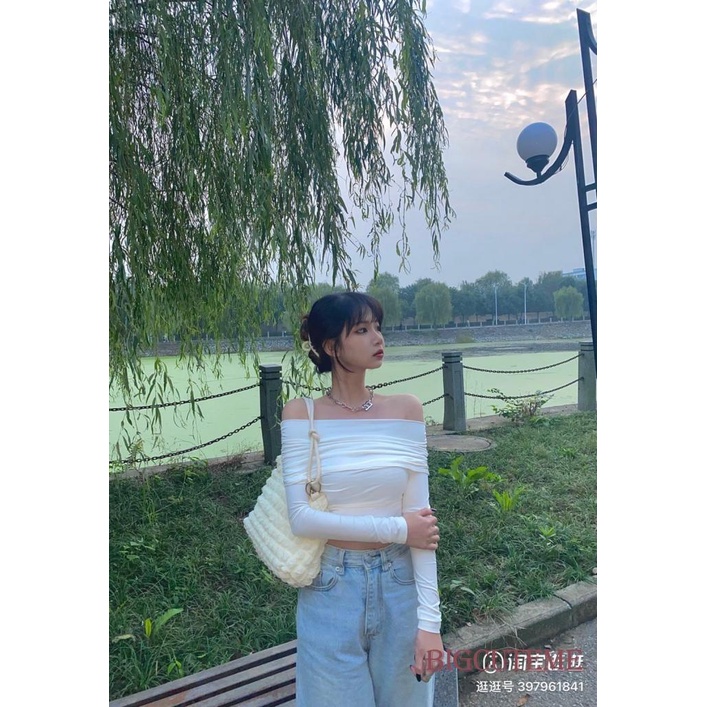 Áo Thun Lửng Tay Dài Hở Vai Màu Trơn Thời Trang Dành Cho Nữ