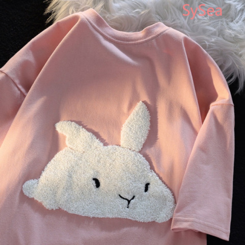 Áo Thun Ngắn Tay Cổ Tròn Họa Tiết Thỏ Đáng Yêu Thời Trang Mùa Hè Hàn Quốc Cho Nữ