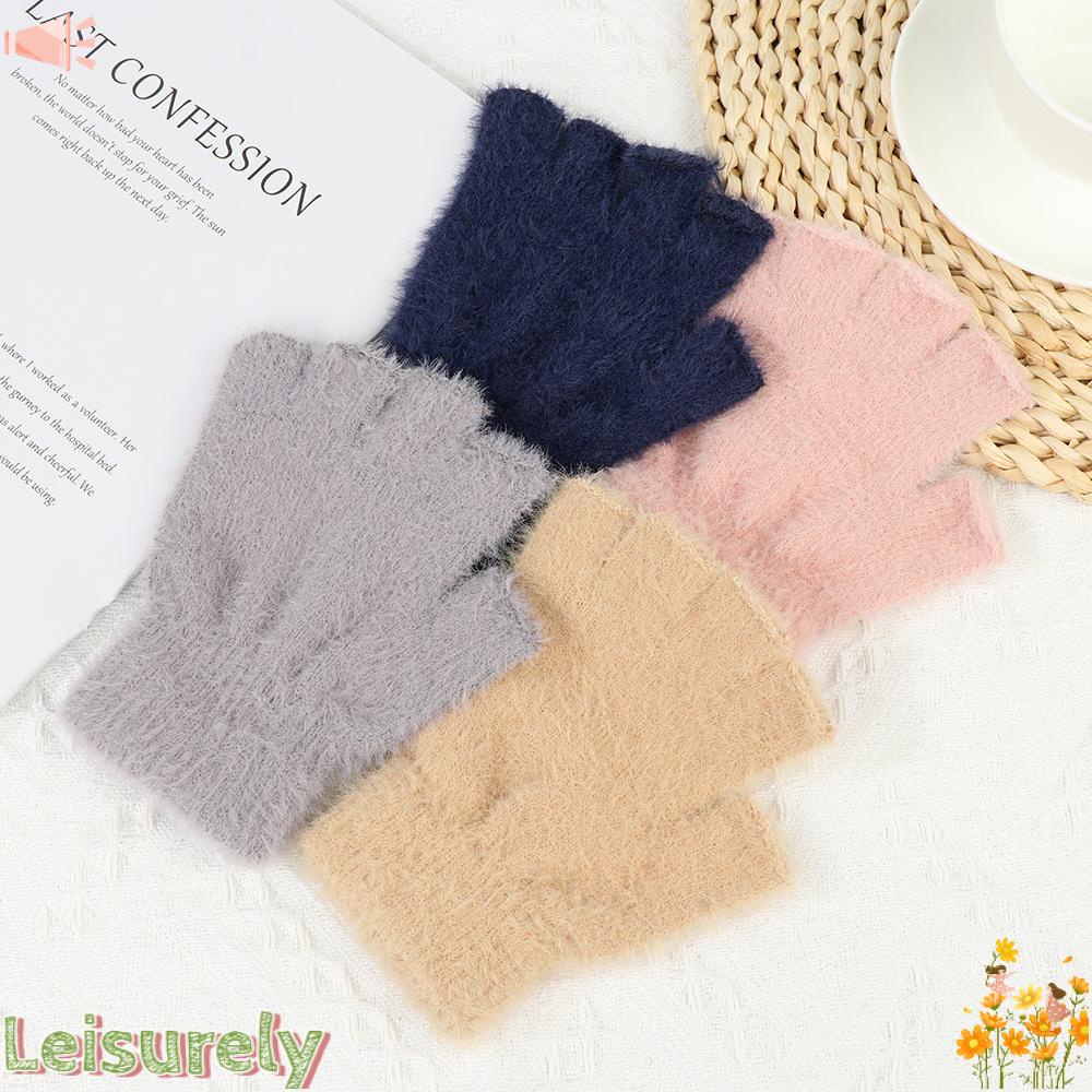 LEILY 1 Đôi Găng Tay Hở Ngón Co Dãn Giữ Ấm Mùa Đông