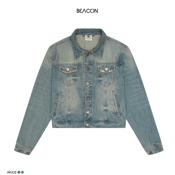 Áo Khoác Jean Nam Croptop Fit Màu Xanh Wash BEACON DENIM Mã AKJ02 Cá Tính, Trẻ Trung