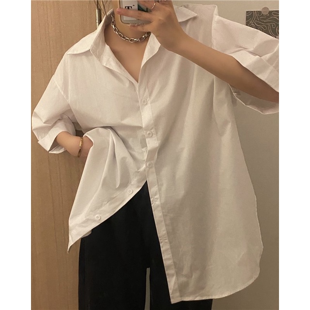 Áo Sơ Mi Tay Ngắn Dáng Rộng Màu Trơn Thời Trang Mùa Hè Hàng Mới Dành Cho Bạn