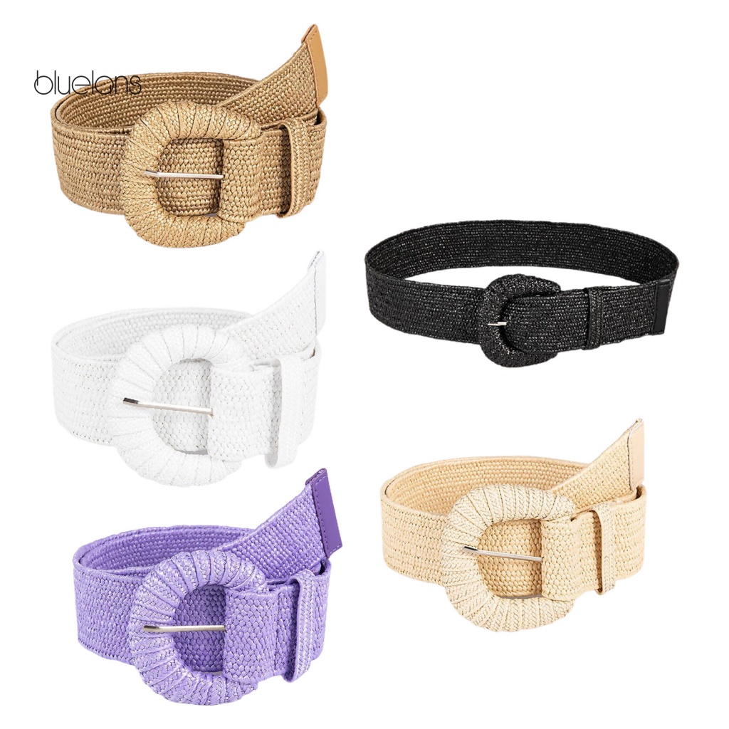 Thắt Lưng Đan Rơm Thủ Công Bản Rộng Có Khóa Cài Điều Chỉnh Được Phong Cách Bohemian Mùa Hè Cho Nữ