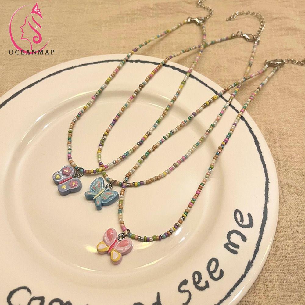 OCEANMAP Vòng Cổ Choker Bằng Hợp Kim Đính Hạt Acrylic Màu Hồng / Tím Ngọt Ngào Phong Cách Hàn Quốc Y2K Cho Nữ