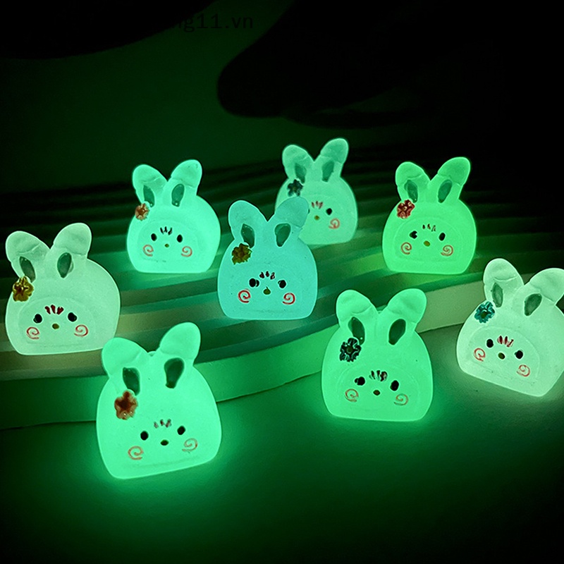 Set 5 Mô Hình Thỏ Dạ Quang Mini Bằng Nhựa Resin Trang Trí Tiểu Cảnh / Xe Hơi
