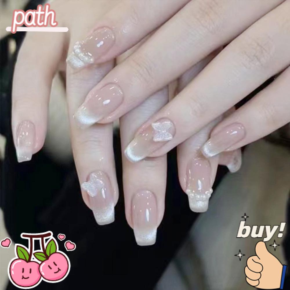 PATH Bộ 24 Móng Tay Giả Dáng Dài Đầu Vuông Có Thể Tháo Rời Che Phủ Toàn Diện Cho Nữ