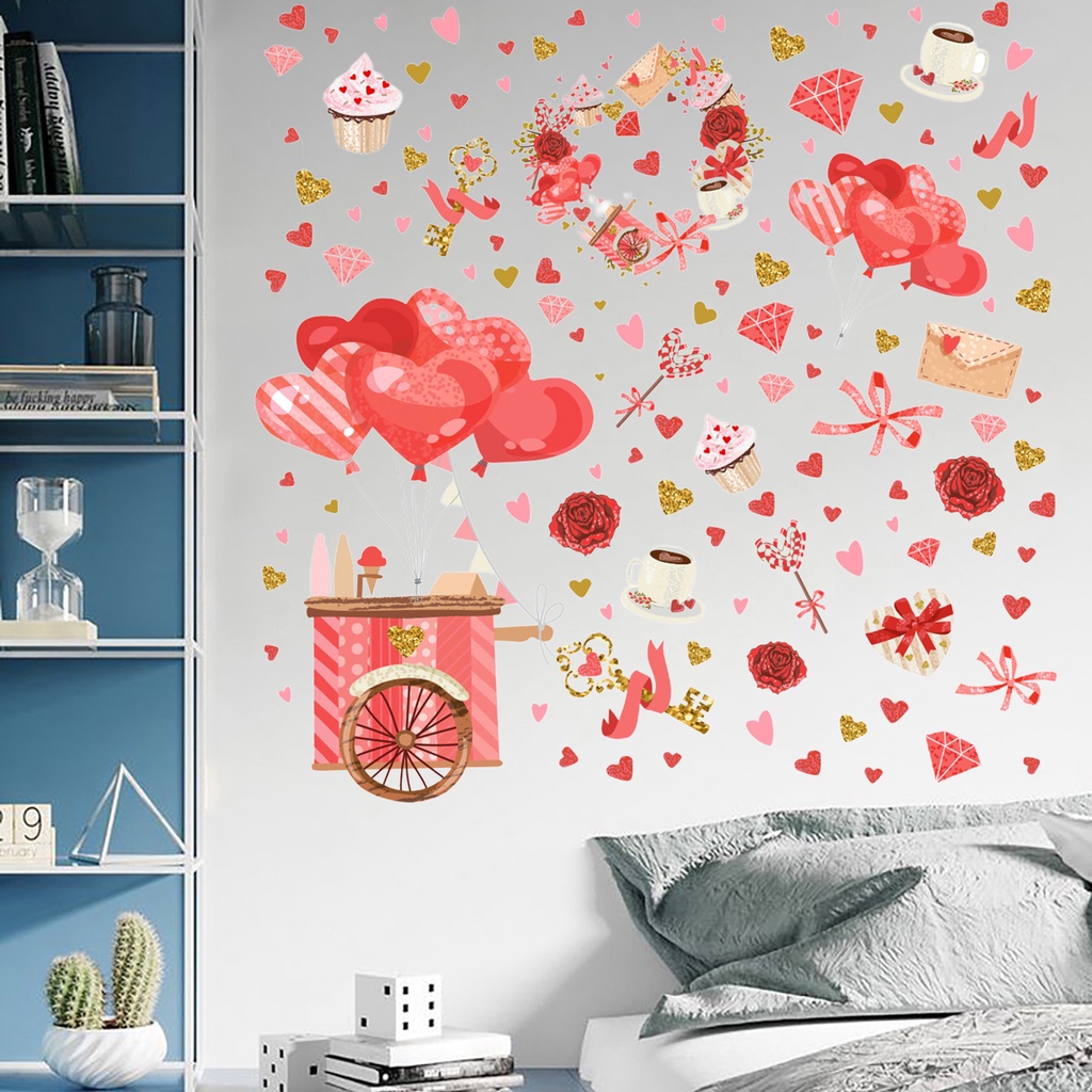 Bộ 2 Tấm Sticker Dán Kính Cửa Sổ DIY Nhiều Màu Sắc Trang Trí Cho Ngày Valentine