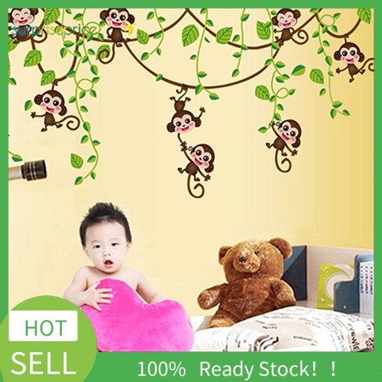 Miếng Dán Tường Hình Chú Khỉ Leo Cây Dễ Thương Trang Trí Phòng Bé
