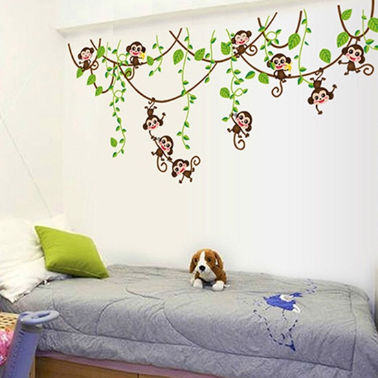 Miếng Dán Tường Hình Chú Khỉ Leo Cây Dễ Thương Trang Trí Phòng Bé