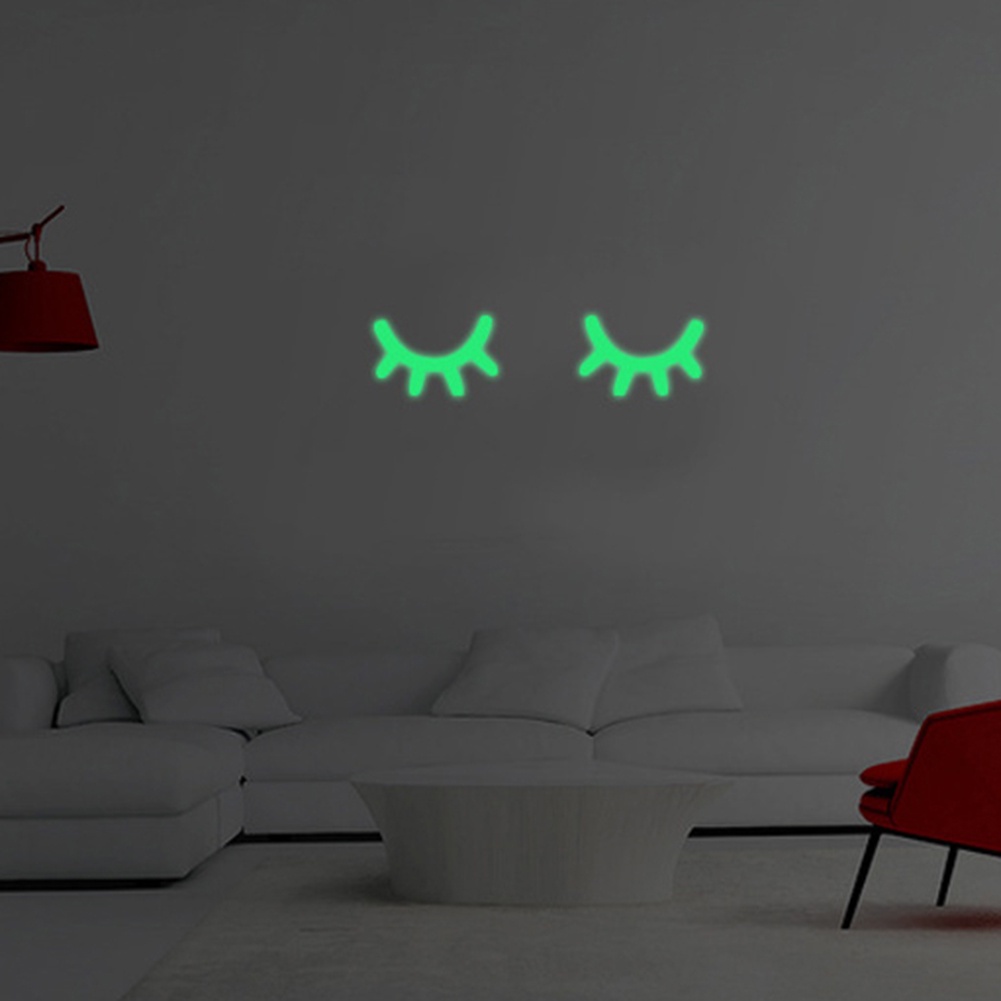 Set 2 Miếng Dán Tường Trang Trí Hình Lông Mi Dạ Quang DIY Dễ Thương