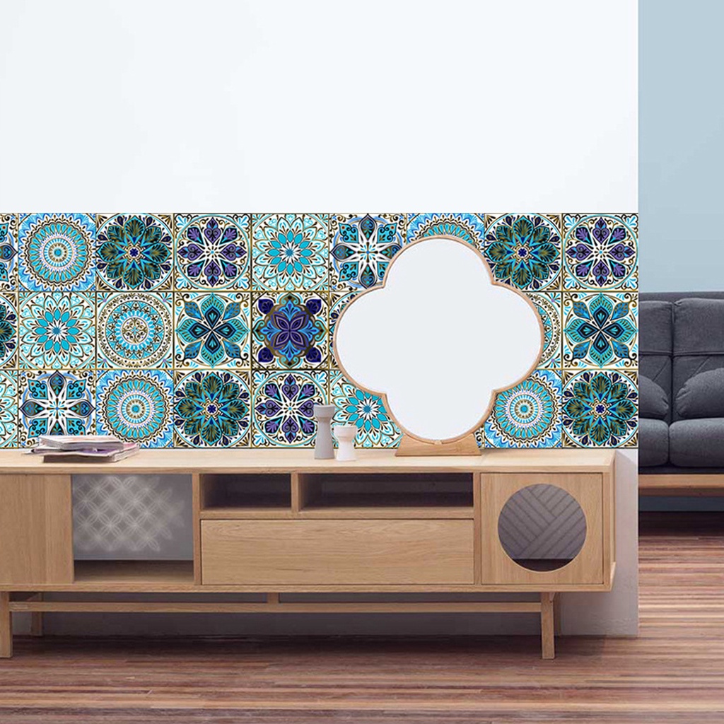 Set 10 Miếng Dán Tường Bằng PVC Cứng Chống Nước Chống Mòn Họa Tiết Mandala Cho Nhà Tắm