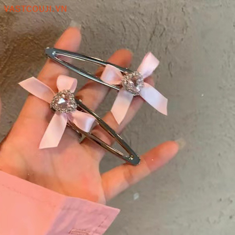 Kẹp Tóc Kim Loại Hình Nơ Đính Pha Lê Xanh Dương / Hồng Phong Cách Gothic Dễ Thương Thời Trang Cho Nữ Y2K