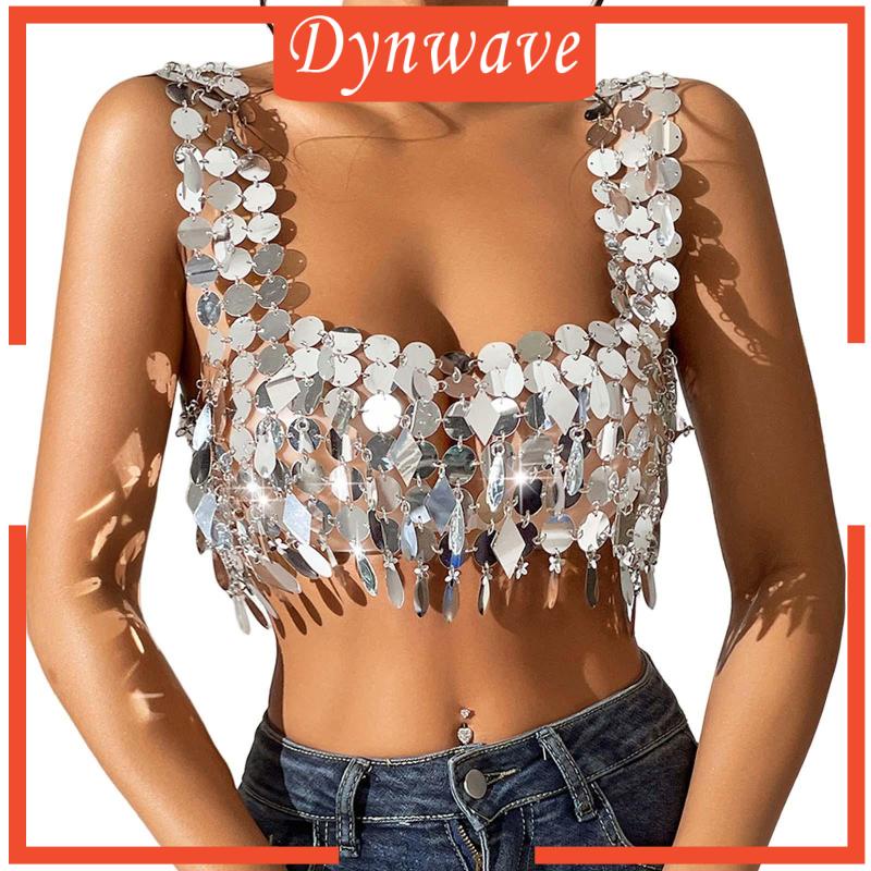 Áo Croptop Hai Dây Y2K Đính Kim Sa Lấp Lánh Thời Trang Dự Tiệc Cho Nữ