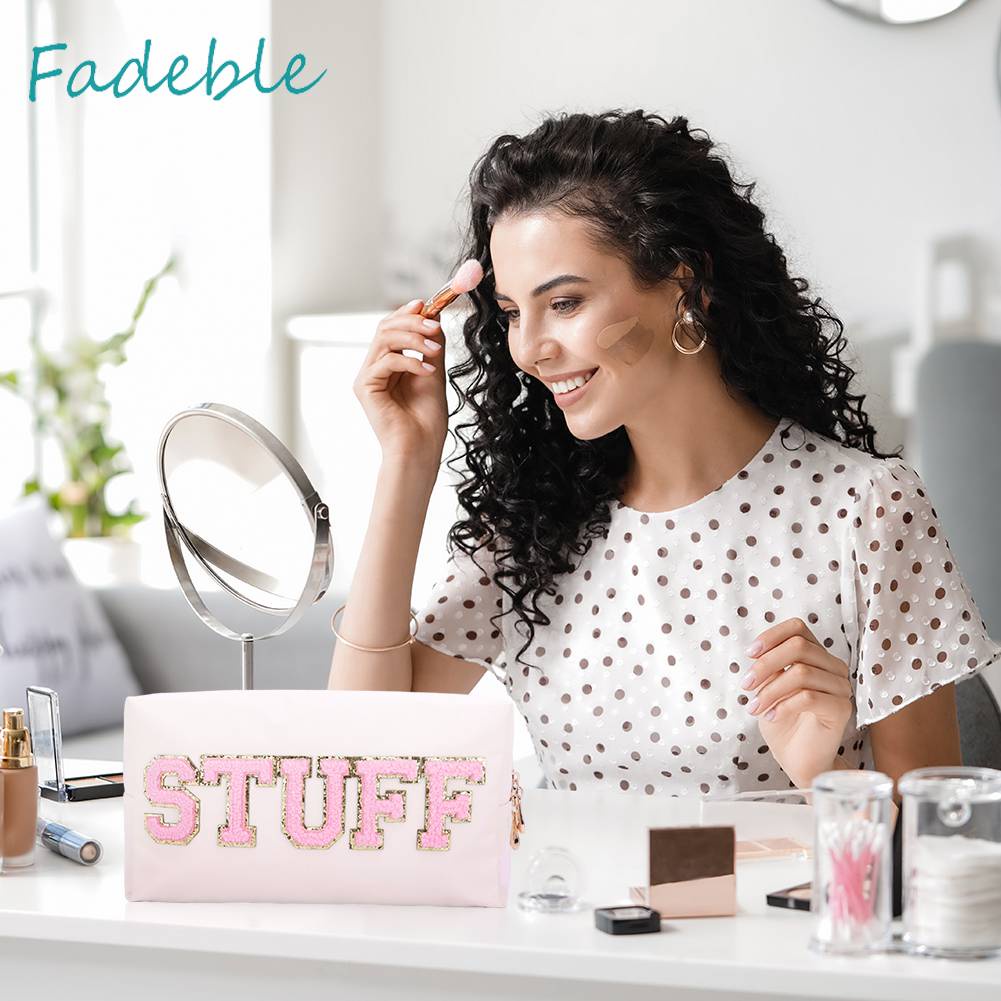 Túi Đựng Mỹ Phẩm Da PU Đa Năng Có Khóa Kéo In Chữ Thời Trang Cho Nữ