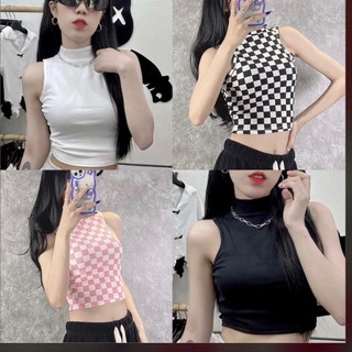 Áo croptop nữ cổ tròn sát nách vải cotton mịn