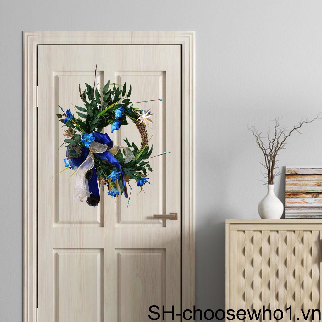 Vòng Hoa Nhân Tạo Màu Xanh Dương Phối Ruy Băng 18 "Dùng Trang Trí Nông Trại