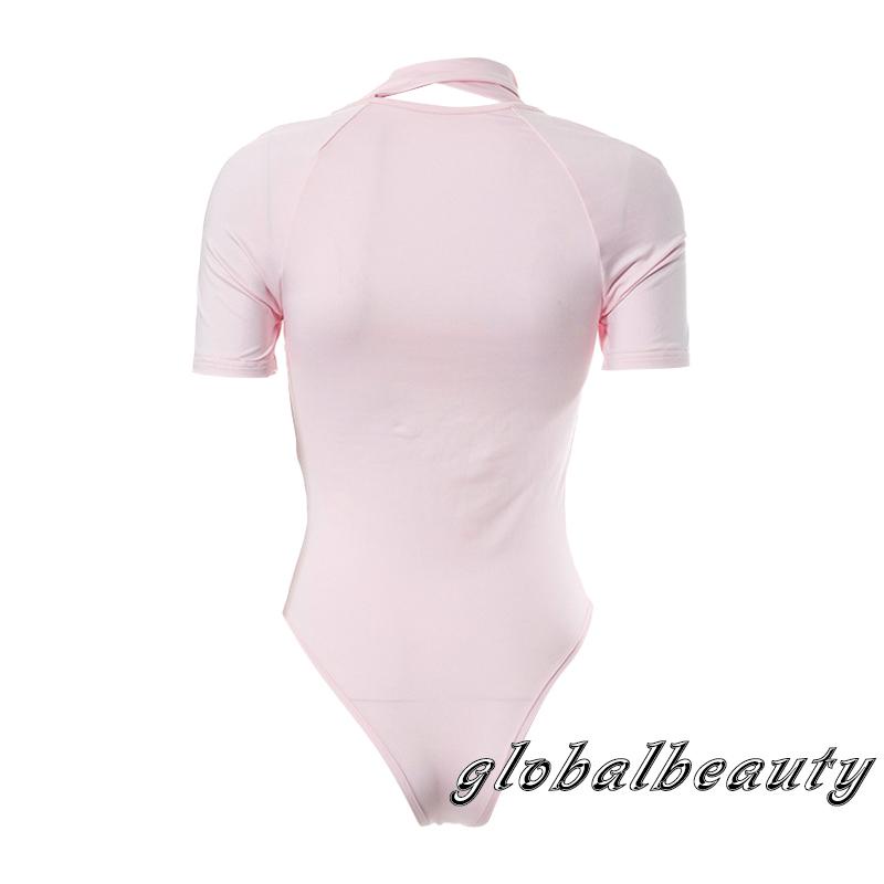 Bộ Áo Liền Quần Tam Giác Tay Ngắn Hở Vai Màu Sắc Trơn Dành Cho Nữ