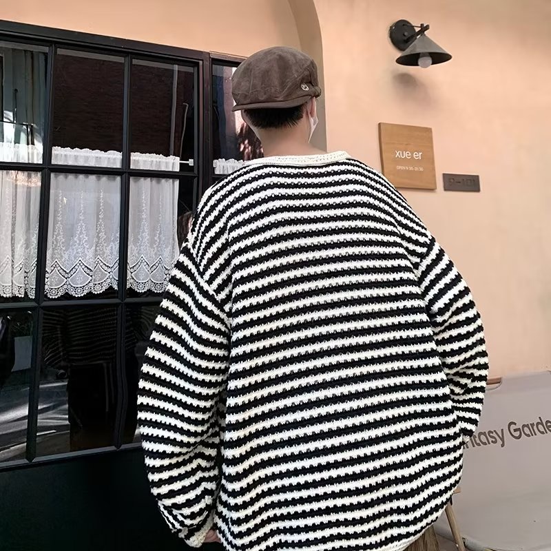 Áo Khoác Dệt Kim Họa Tiết Kẻ Sọc Phong Cách Nhật Bản Cổ Điển Thời Trang Xuân Thu Cao Cấp Cho Nam