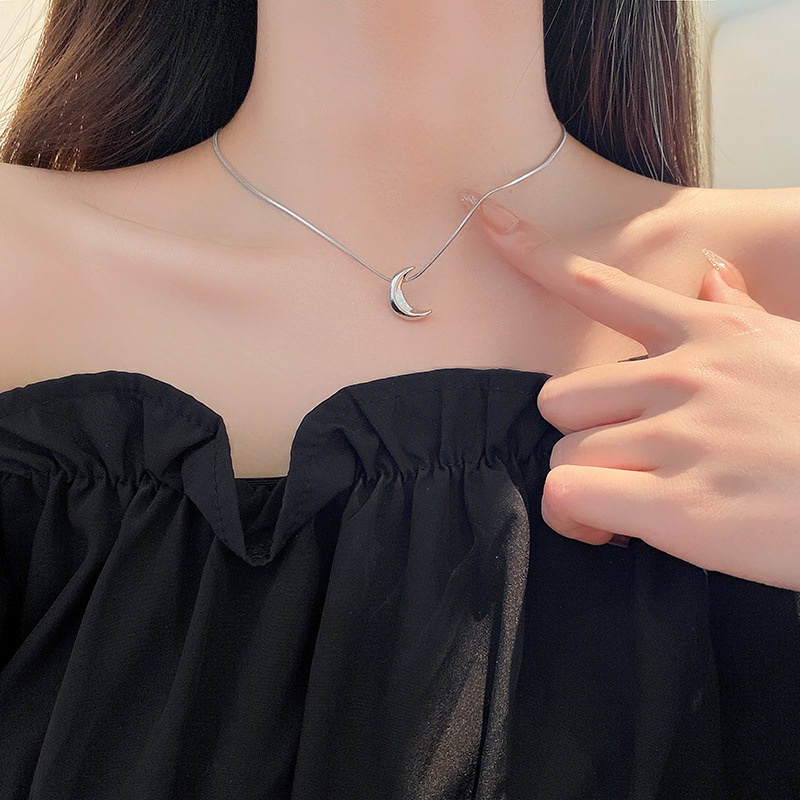 Vòng cổ Hình Mặt Trăng Màu Bạc Đơn Giản Thời Trang Cho Nữ