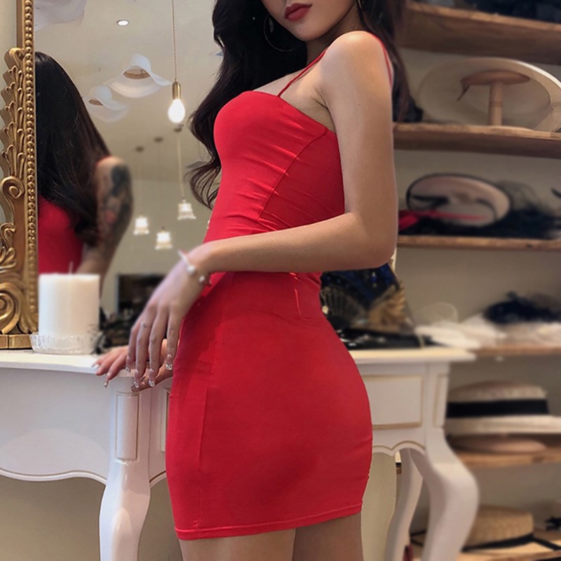 Đầm Hai Dây Màu Sắc Trơn Thời Trang Quyến Rũ Cho Nữ