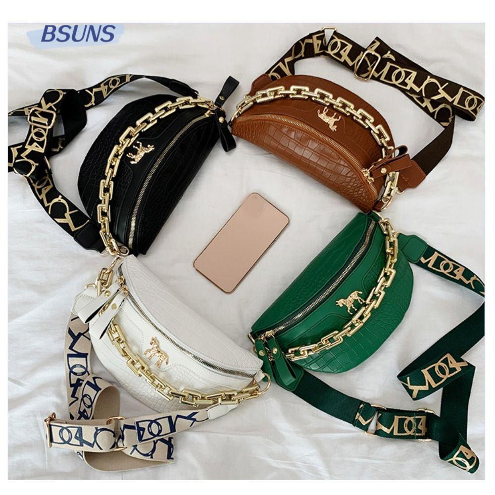 BSUNS Túi Đeo Chéo Da PU Dày Cỡ Lớn Phối Dây Xích Thời Trang Cho Nữ
